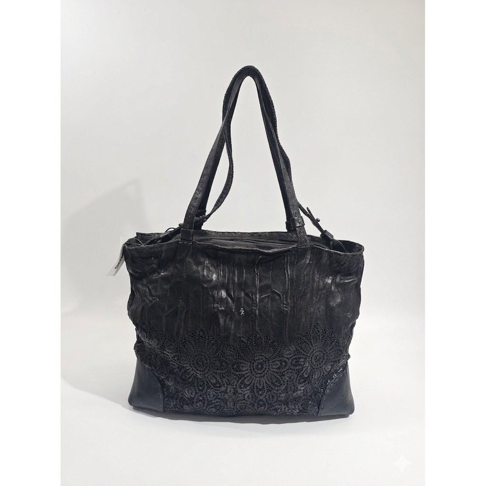 Henry‎ Beguelin Large Tote Bag Black Pierced Leather Shoulder Handbag Italy NEW